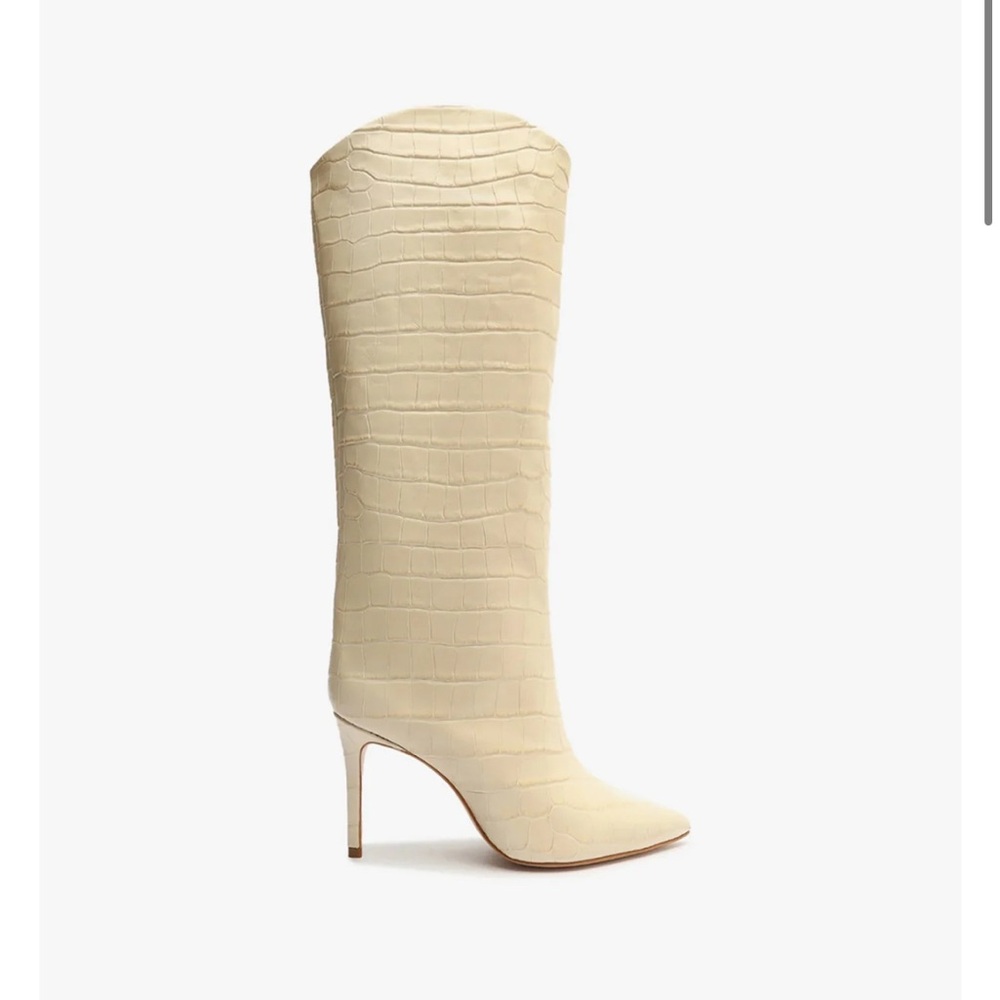 SCHUTZ Cream Croc-Embossed Knee-High Boots
